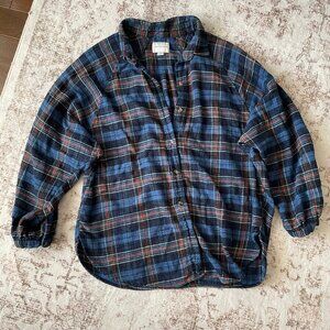 Plaid Button Down Oversized Shirt | Cozy Brushed Cotton | Women's Size Large